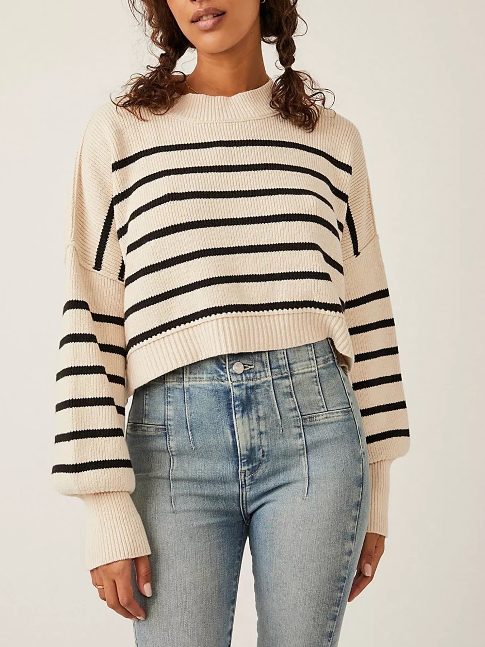 Free People Easy Street Stripe Crop Pullover - Medium